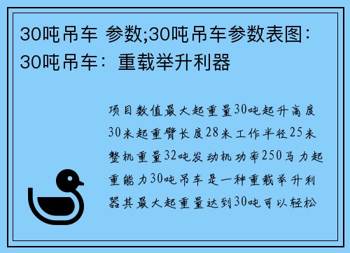 30吨吊车 参数;30吨吊车参数表图：30吨吊车：重载举升利器