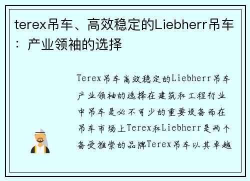 terex吊车、高效稳定的Liebherr吊车：产业领袖的选择