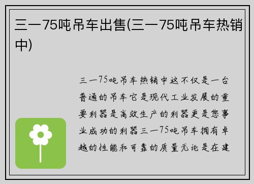 三一75吨吊车出售(三一75吨吊车热销中)