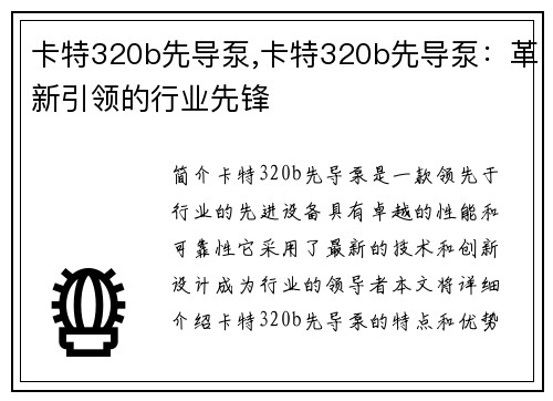 卡特320b先导泵,卡特320b先导泵：革新引领的行业先锋