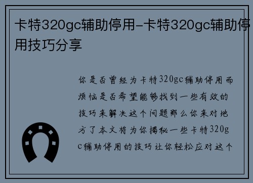 卡特320gc辅助停用-卡特320gc辅助停用技巧分享